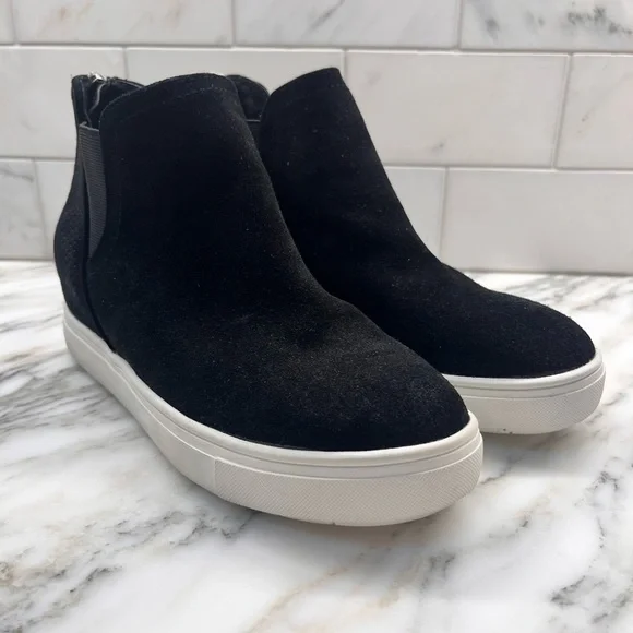 New! INC Suede Tayla Sneakers Hi-Top Black Platform Wedge Heel Fashion Sneaker - Picture 3 of 13